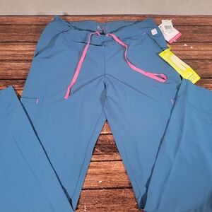 Smitten Scrub Pants with Pink Drawstring 4 Way Stretch Cargo Pockets NWT